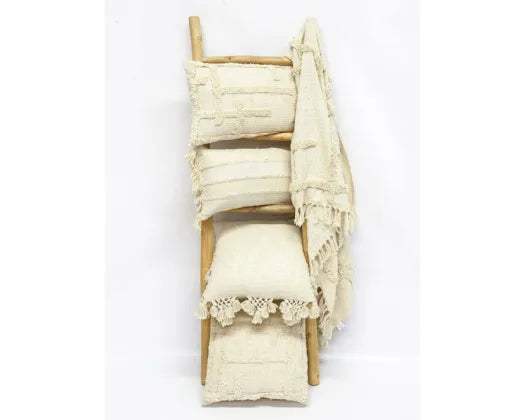 45CM TRIADA SLUB COTTON CUSHION W EMBELLISHED FRINGE