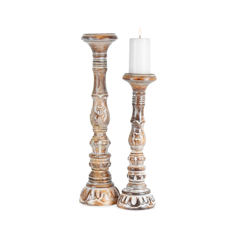 X-TALL/TALL HAND-CARVED EMBELLISHED PILLAR CANDLEHOLDER