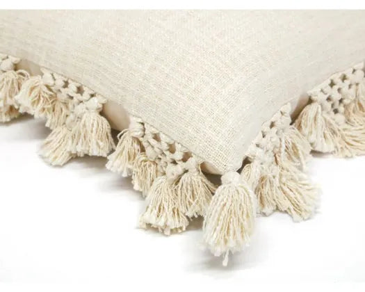 45CM TRIADA SLUB COTTON CUSHION W EMBELLISHED FRINGE