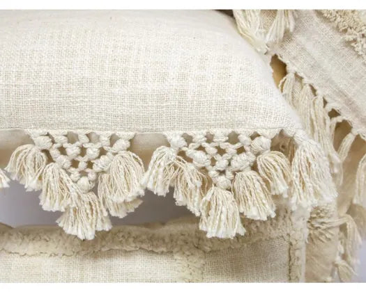 45CM TRIADA SLUB COTTON CUSHION W EMBELLISHED FRINGE