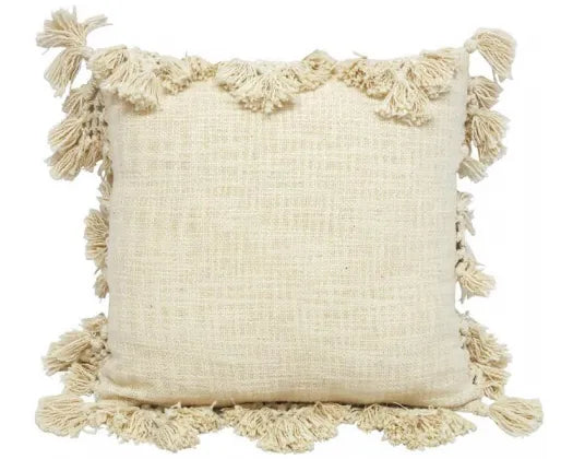 45CM TRIADA SLUB COTTON CUSHION W EMBELLISHED FRINGE