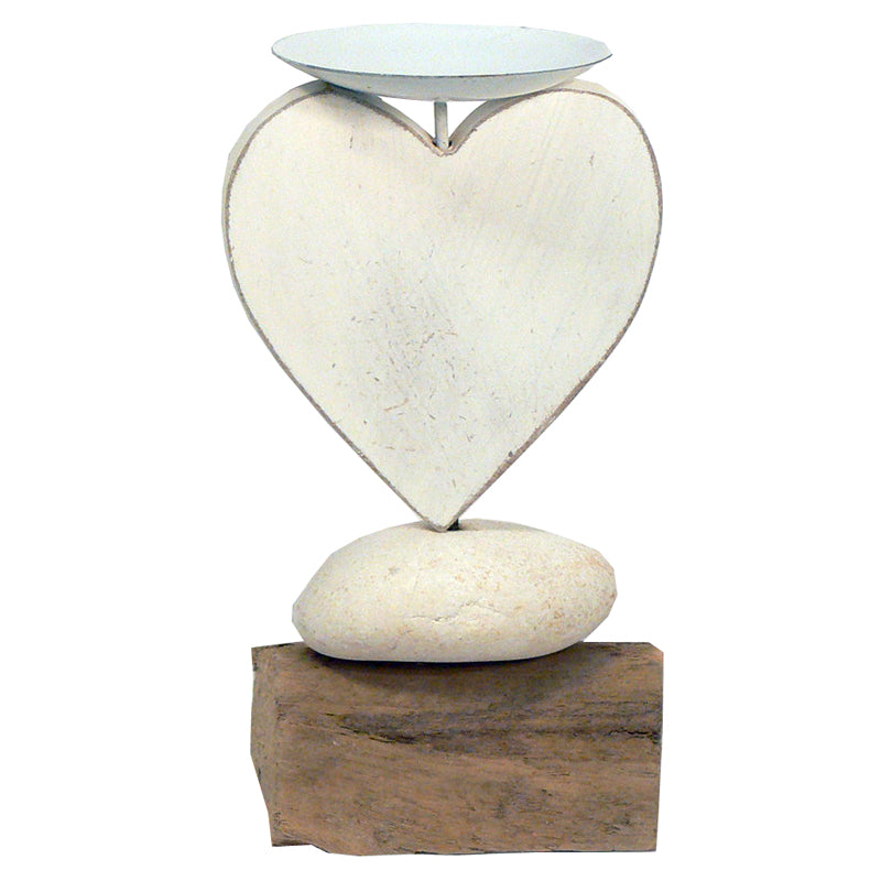 Hamptons Style Whitewash Heart Candle Holder Coastal Beach Decor