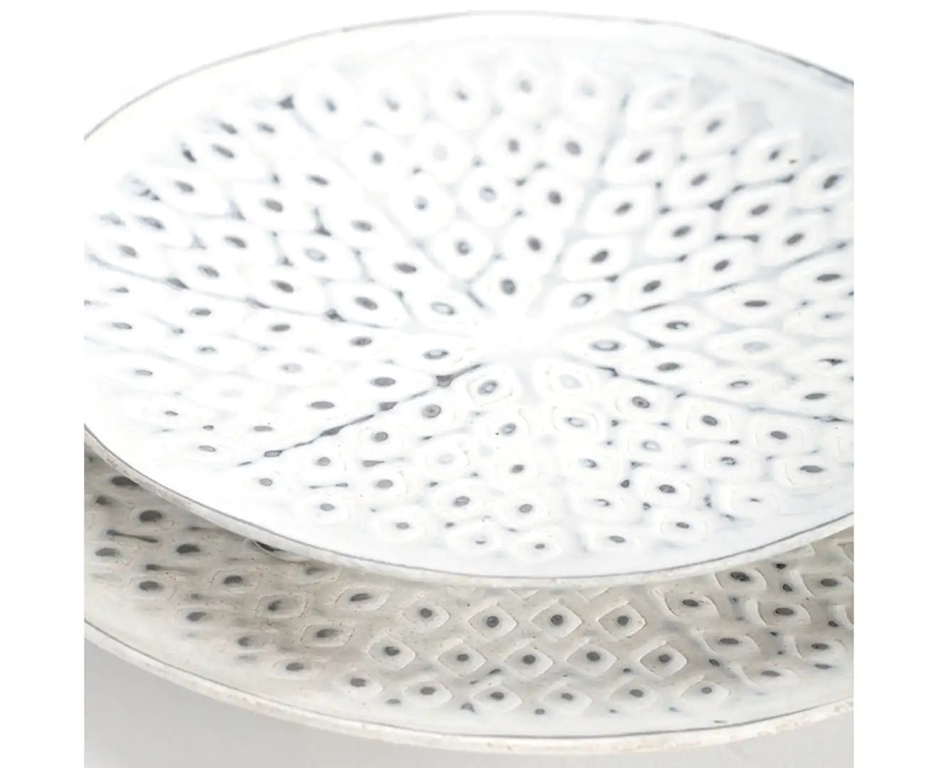 SET/2 NESTED METAL-PUNCHED HAMPTONS MINI-BOWLS/CANDLE PLATE 15×2.5/13×2.5CM