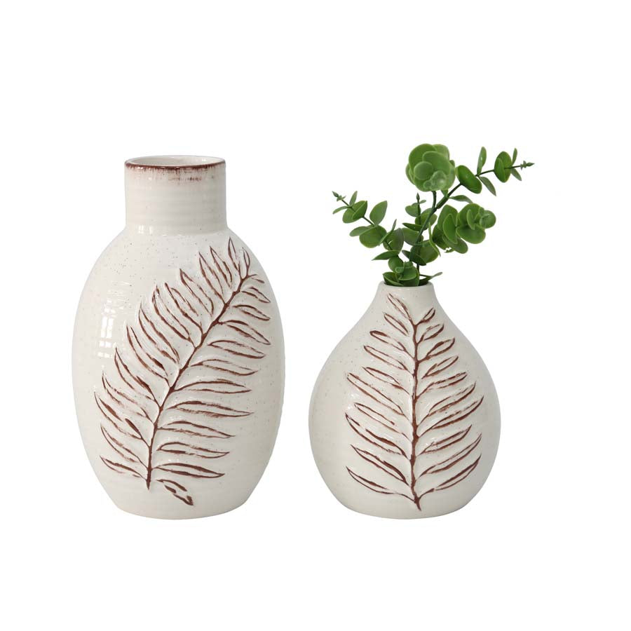 EMBOSSED LEAF CERAMIC VASE