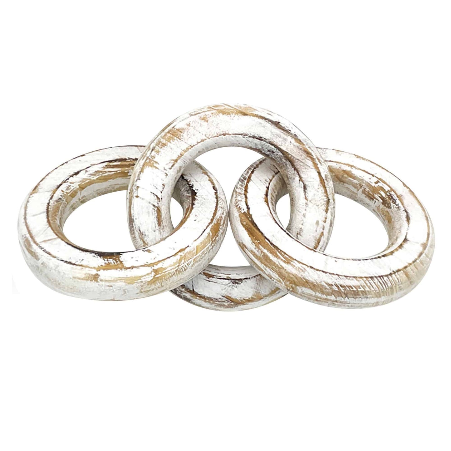 HAMPTONS CHUNKY WHITEWASH WOOD CIRCLE CHAIN LINK 12X26CM