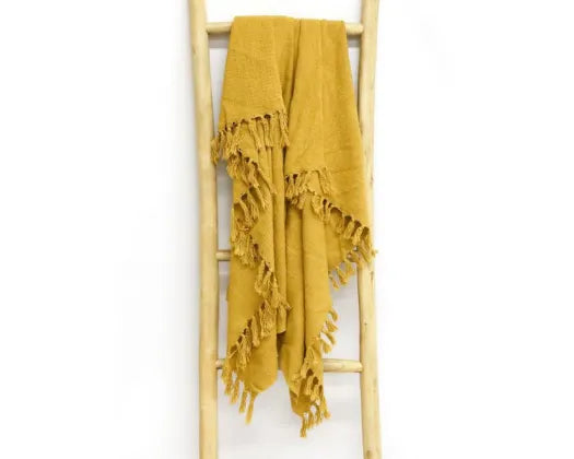 125X150CM CASABIANCA THROW W TASSELS - MUSTARD